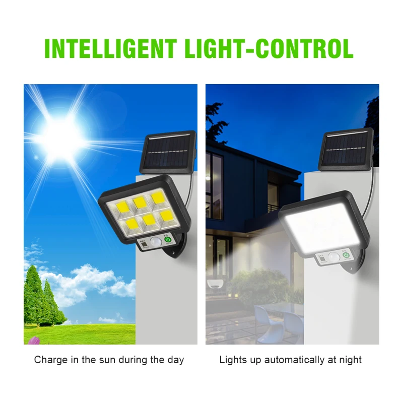 Luz LED COB alimentada por energía Solar para exteriores, Sensor de movimiento rasgado, luz Solar impermeable para pared, lámpara de seguridad de calle de emergencia para jardín