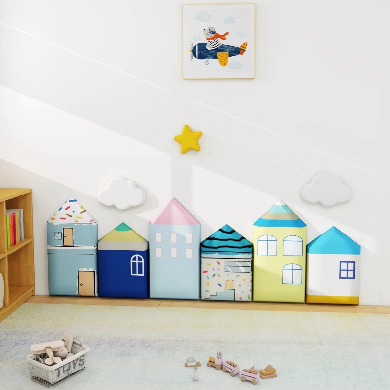 

High-Density Sponge Tatami Soft Pad, Cartoon Anti-Collision Wall Guard for Kids, Leather 3D Wall Stickers Protector Washable