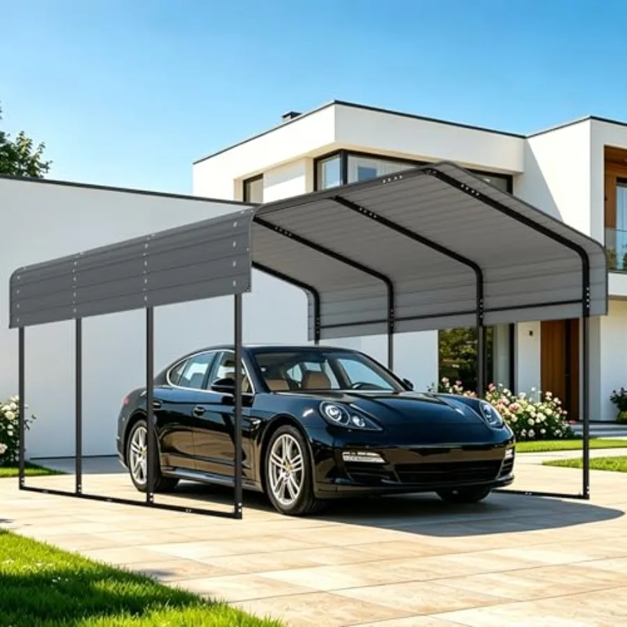 Feet Weatherproof Metal Carport, Gray