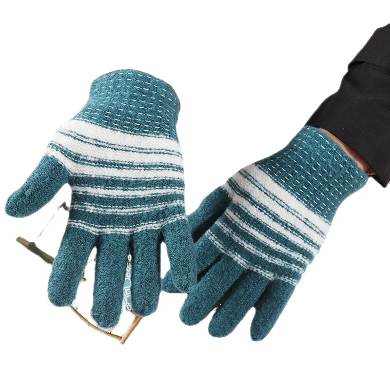 Women Adult Mohair Knitted Gloves Winter Thick Keep Warm Full Finger Mittens Wrist Gloves Random Color Wholesale