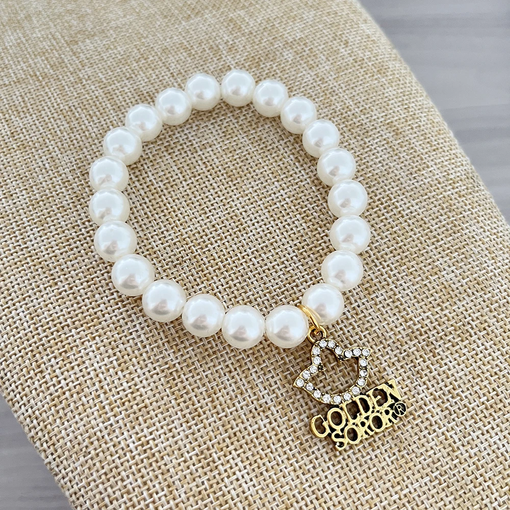 2pcs 10MM pearl stainless steel Ivy pendant elastic bracelet