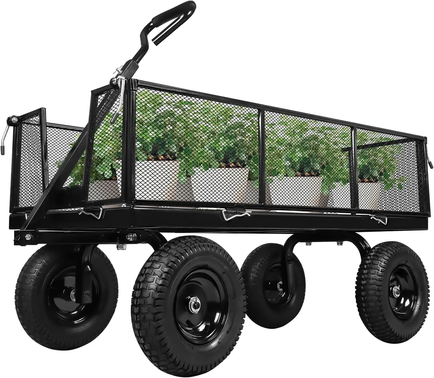 1100 Lb Heavy Duty Steel Garden Wagon Cart, All Terrain Utility Cart with Removable Side Panels That Convert to Flatbed, 11.5