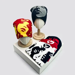 European Style Face Wool Knitted Hats Niche Warm Hip Hop Autumn and Winter Street Comfortable Rap Versatile Fashion Printed ins