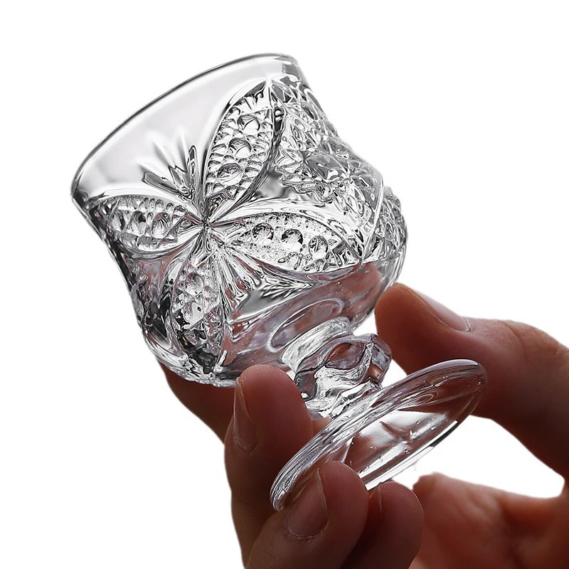 12pcs Set Cup Small Wine Glasses Luxury Sets Brandy Goblet 50ml Spirits Transparent Cups Butterfly Pattern Household Drinkware