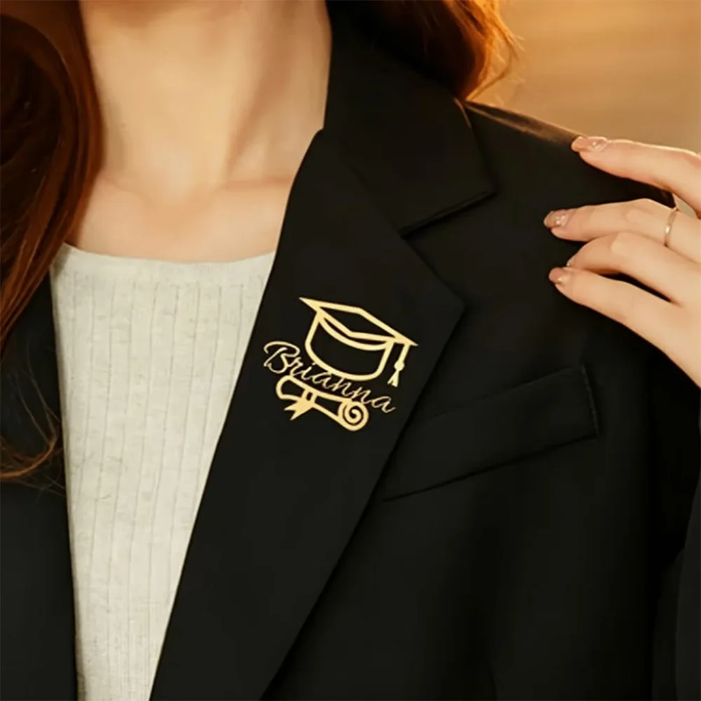 Customized Graduation Hat Name Brooch Pin Men's and Women's Names Lapel Pin School Graduation Party Gifts Gold and Silver view 3