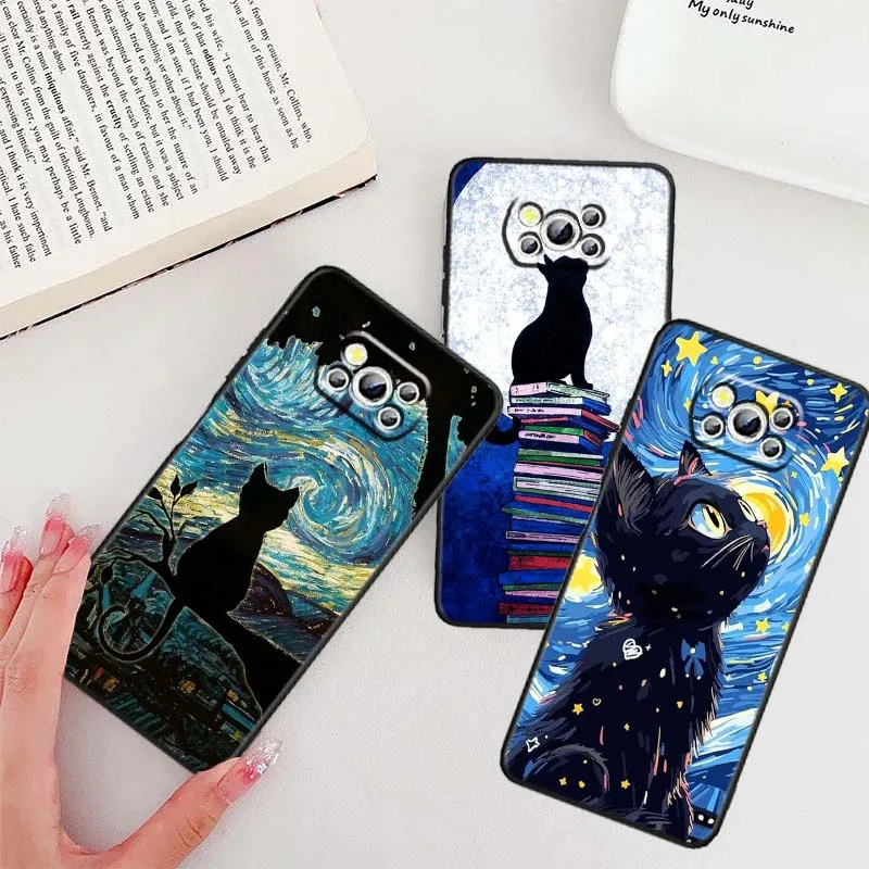 

Cartoon oil painting cat For Xiaomi Mi Poco F3 F4 F5 F6 X3 X4 X5 X6 X7 M3 M4 M5s M5 M6 GT Pro 5G Black Cover Phone Case