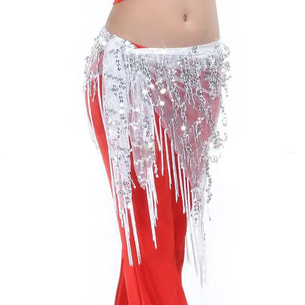 Belly Dance Accessories Mesh Sequin Tassel Hip Scarf Skirt Warp Belt for Women’s Show and Practice