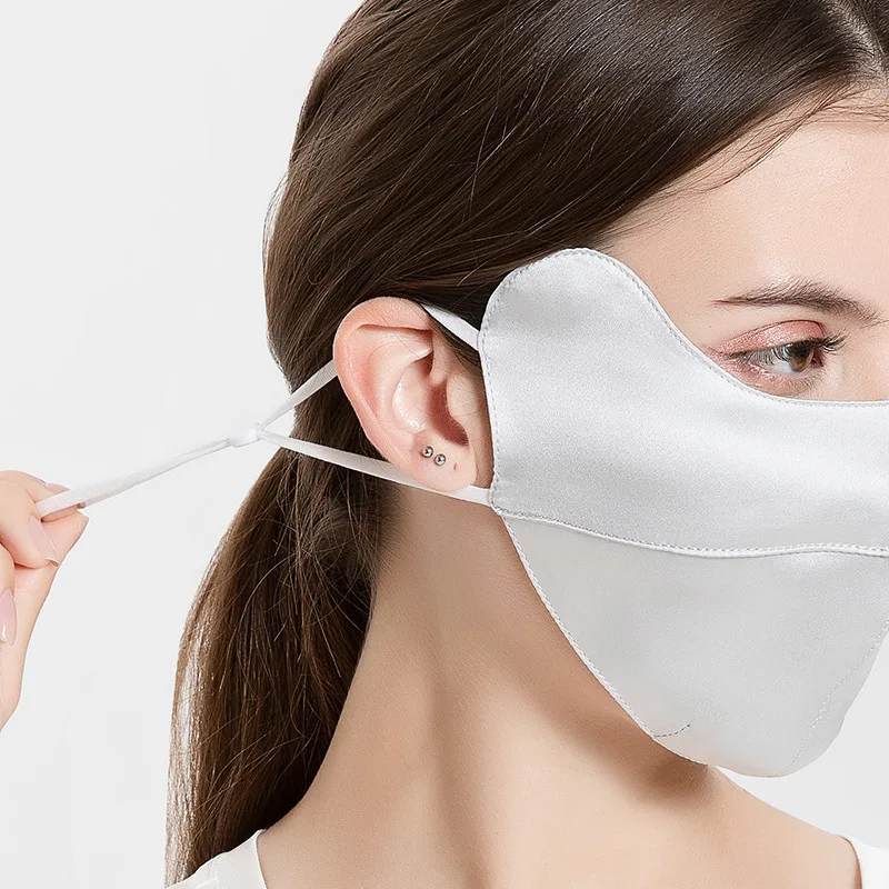 Birdtree 100% Echte Zijden Gezichtsbedekking, Vrouwen Zonnebrandcrème Groot Masker Met Verstelbare Oor Opknoping, Ademend Masker Voor Vrouwen A43856qm