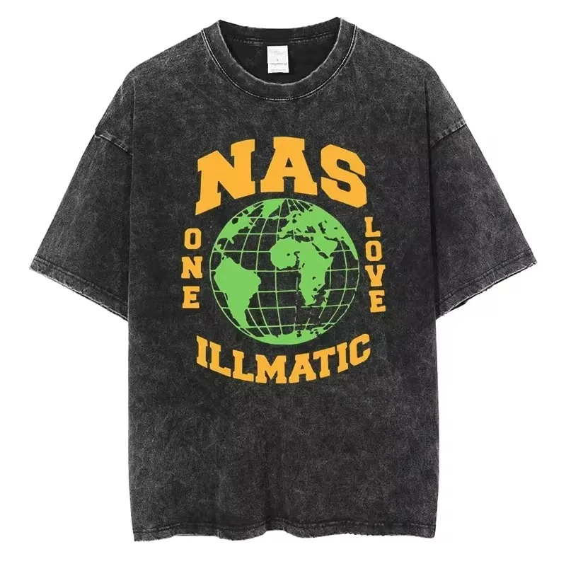 NAS ILLMATIC Alphabet Print T-shirt High Street Fashion Men Women Hip Hop Tshirt Cotton Oversized Vintage Short Sleeve Tees