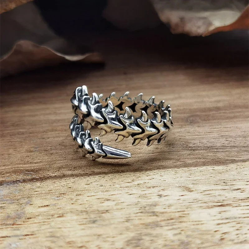 Vintage Gothic Keel Spine Rings For Women Men Antique Silver Hyperbole Centipede Open Ring Hip Hop Jewelry Y2K Fashion Rings