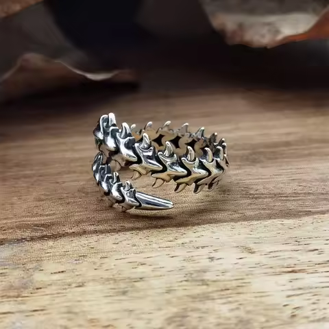 Vintage Gothic Keel Spine Rings For Women Men Antique Silver Hyperbole Centipede Open Ring Hip Hop Jewelry Y2K Fashion Rings