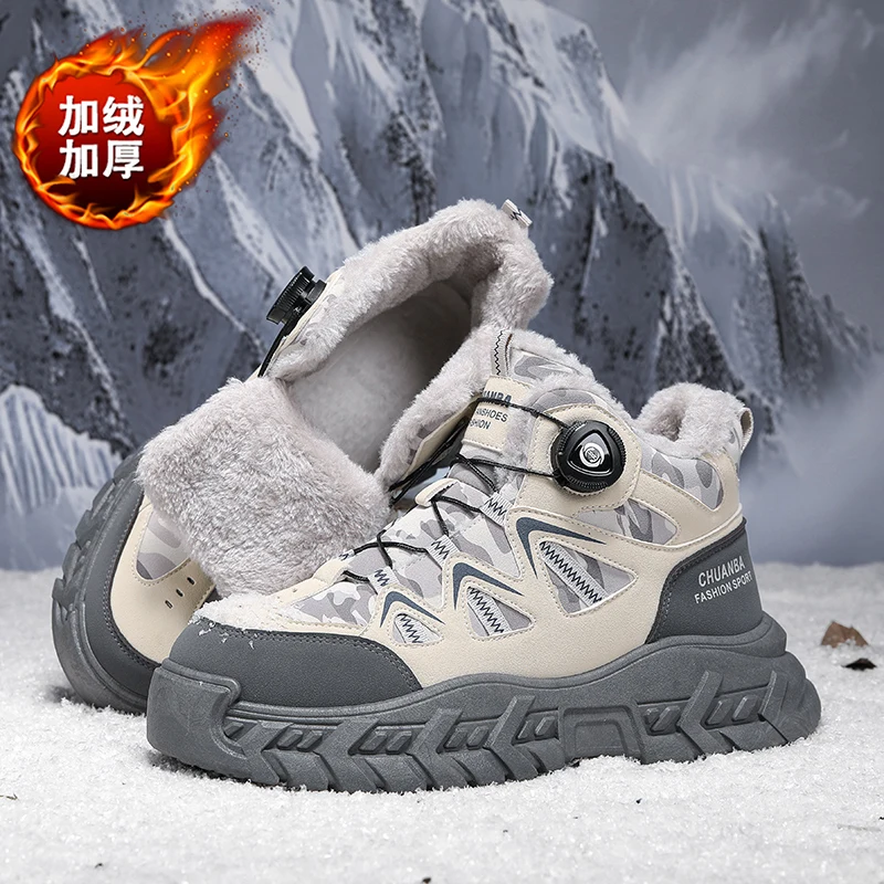

Snow Boots for Men Casual Winter Shoes Platform Non-slip Warm Fur Ankle Boots Plush Combat Outdoor Hiking Motorcycle Boots