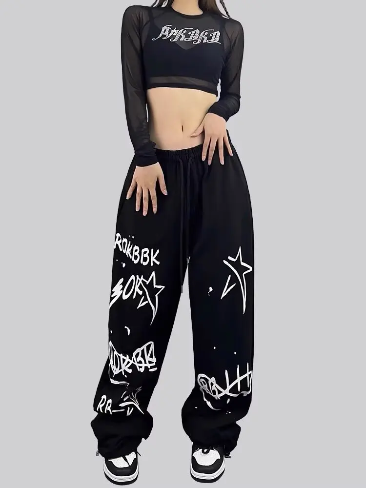 American street hip-hop calças femininas cintura alta personalidade carta impressão calças compridas 2025 verão nova moda y2k calças
