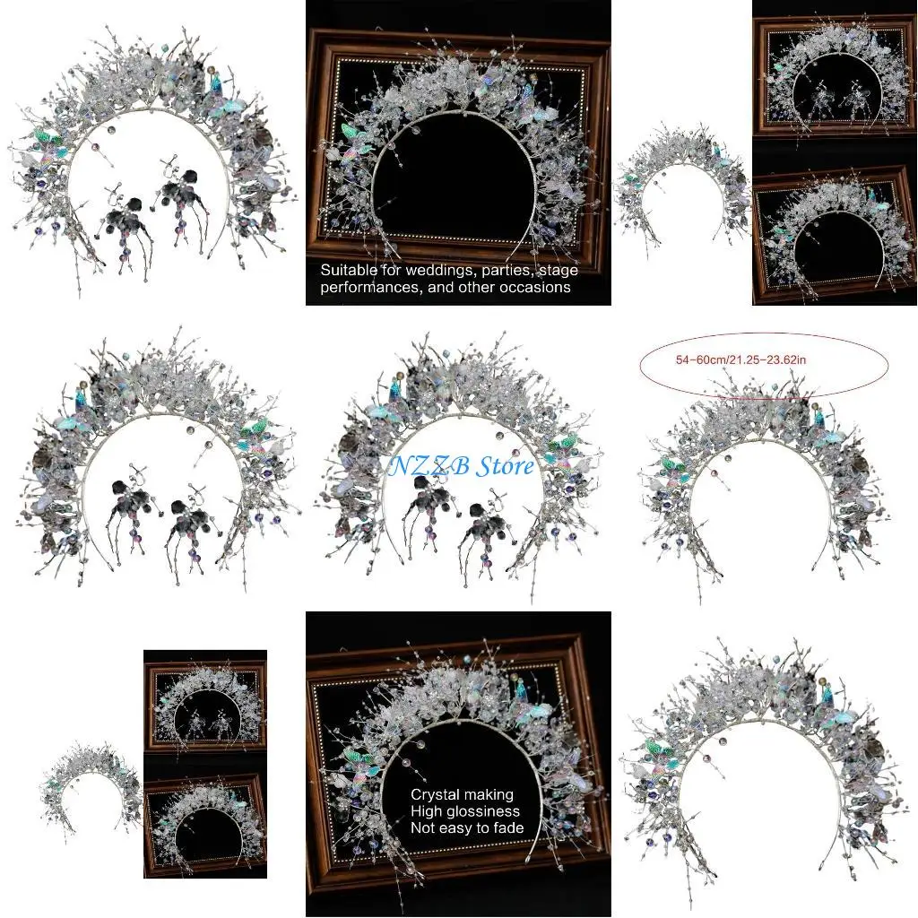 

T21F Crystal Butterfly Flower Hairhoop Bride Wedding Ear Clip Music Festival Hairband