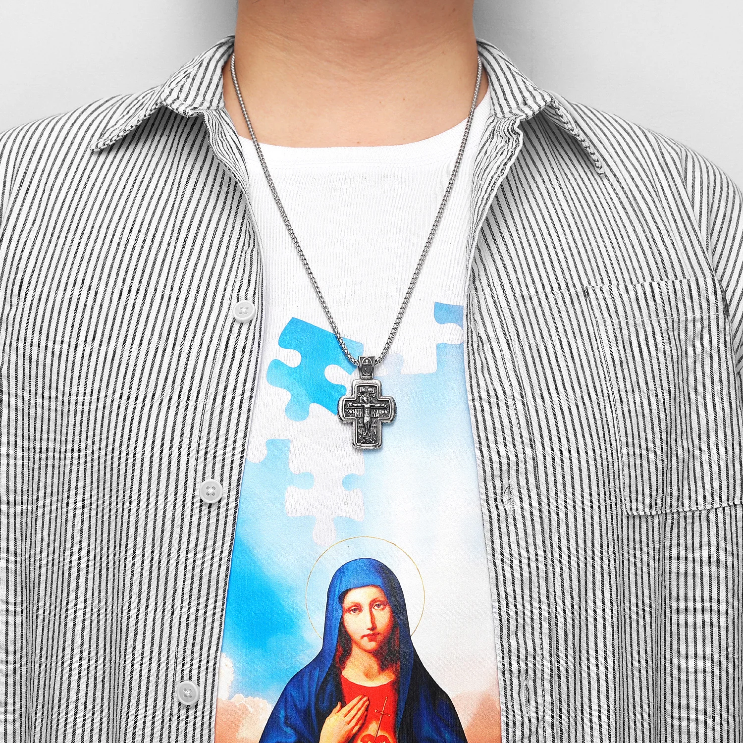 Religion Jesus Cross Stainless Steel Men Women Necklaces Pendants Chain Punk Gothic Trendy Jewelry Creativity Gift Wholesale