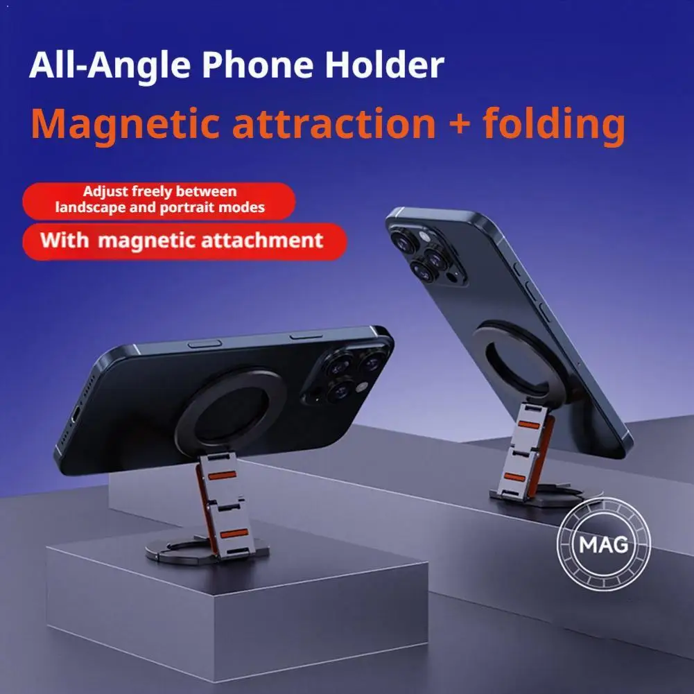 

For MagSafe Dual Magnetic Folding Phone Stand 270° Rotation Alloy Holder For IPhone Android Universal Desk Mount