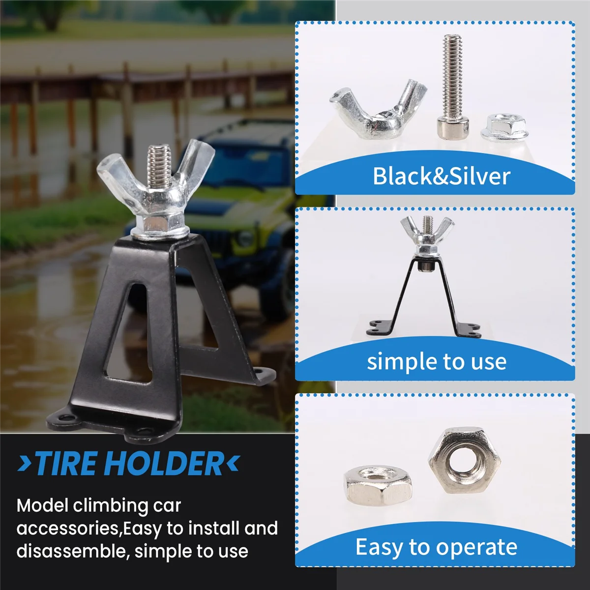 رف الإطارات الاحتياطية 1/10، حامل عجلة الإطارات الاحتياطية المعدنية الخلفية لزاحف 1/10 محوري SCX10 RC4WD D90 Tamiya CC01 RC