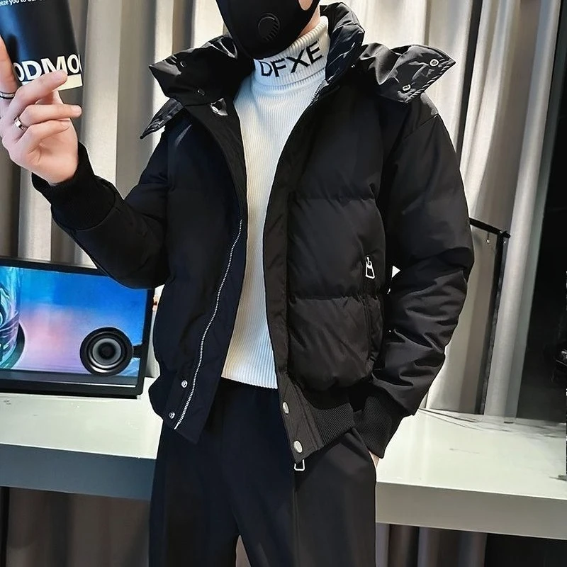 

2025 Winter Collection Men's Thickened Hooded Quilted Jacket Streetwear Style Thermal Outerwear with Cargo Pockets