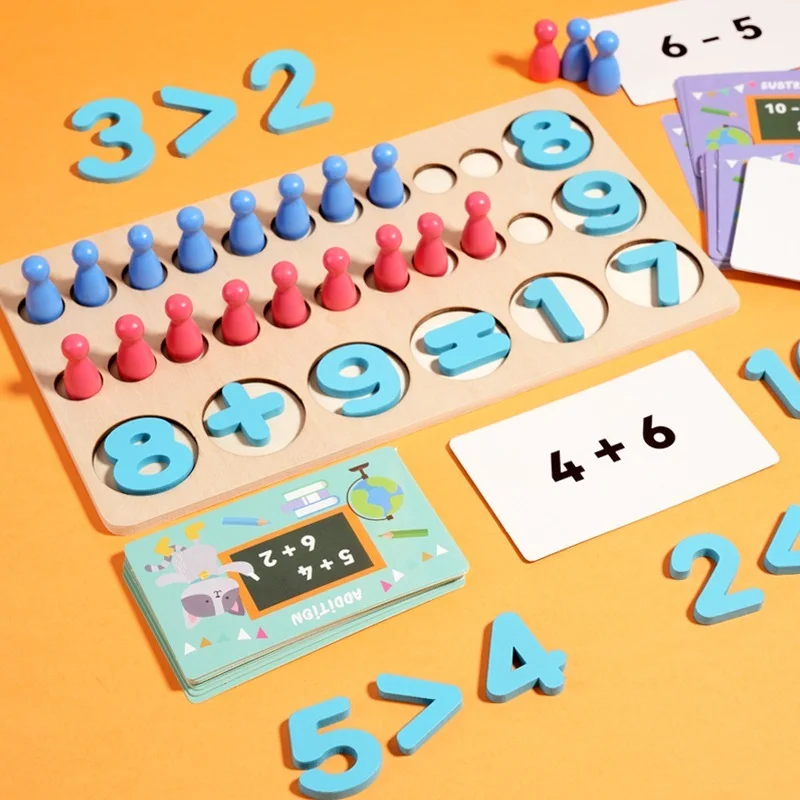Juguetes de matemáticas Montessori, tablero de madera a juego con forma de números y alfabeto colorido, juguetes educativos de aprendizaje temprano para bebés, Material de enseñanza