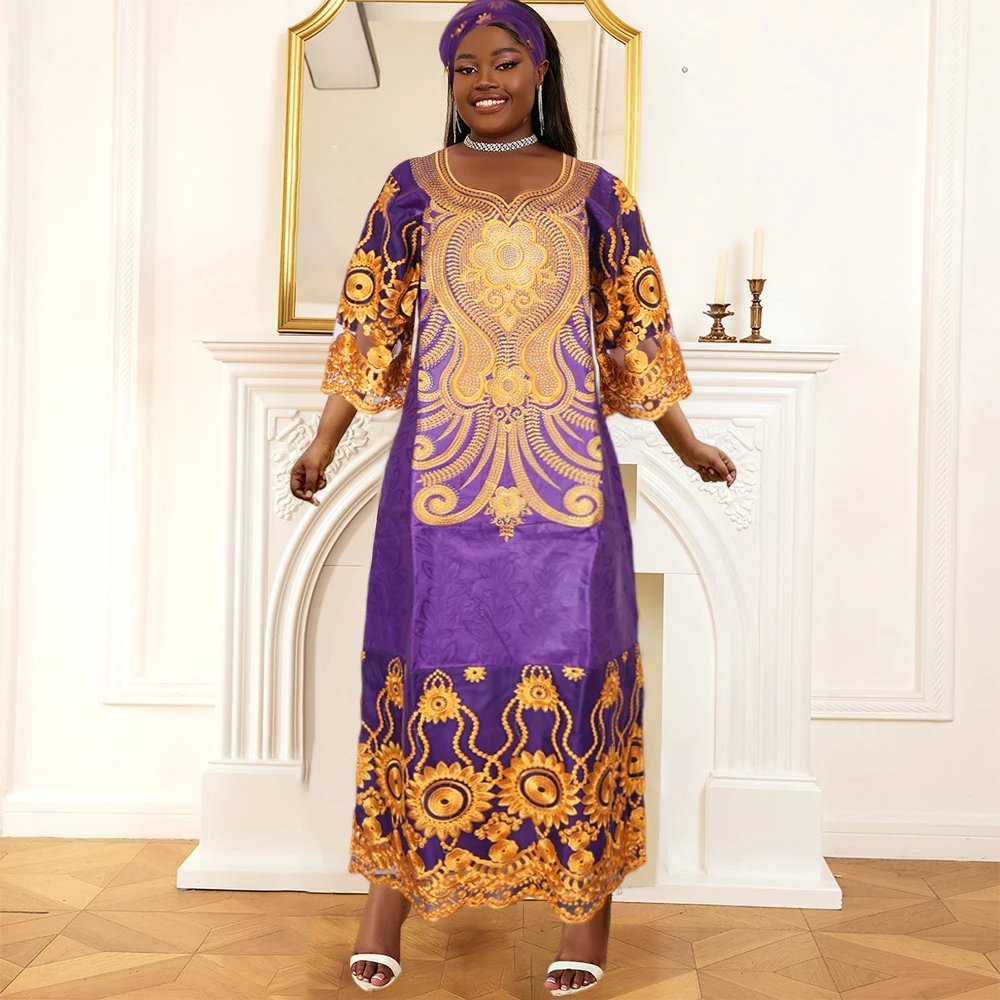 H&D African Dresses For Women Traditional Embroidery Bazin Floral Boho Dresses Ankara Rich Robes Nigeria Party Wedding Ramadan