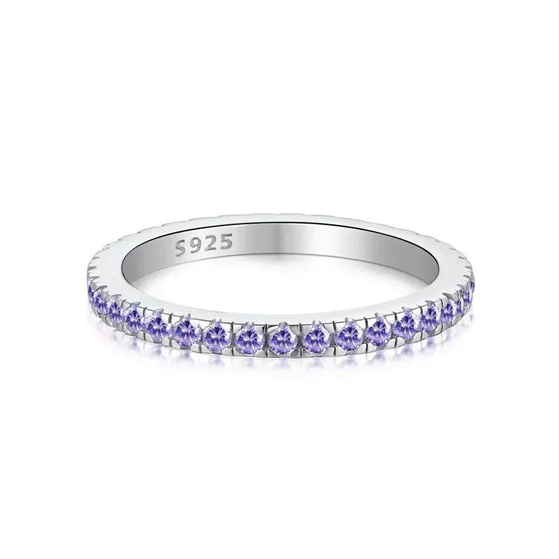 S925 Sterling Silver Ring Women's Full Sky Star Colorful Zircon Single Row Diamond Women's Ring Overlapping Simple Jewelry