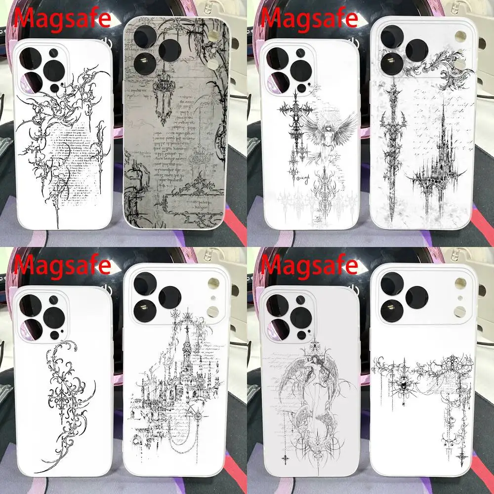Gothic Cyber Sigil Cross Phone Case For iPhone 14,16,15,11,13,17,12,Air,Mini,Plus,E,Pro,Max Magnetic Magsafe Frosted Cover
