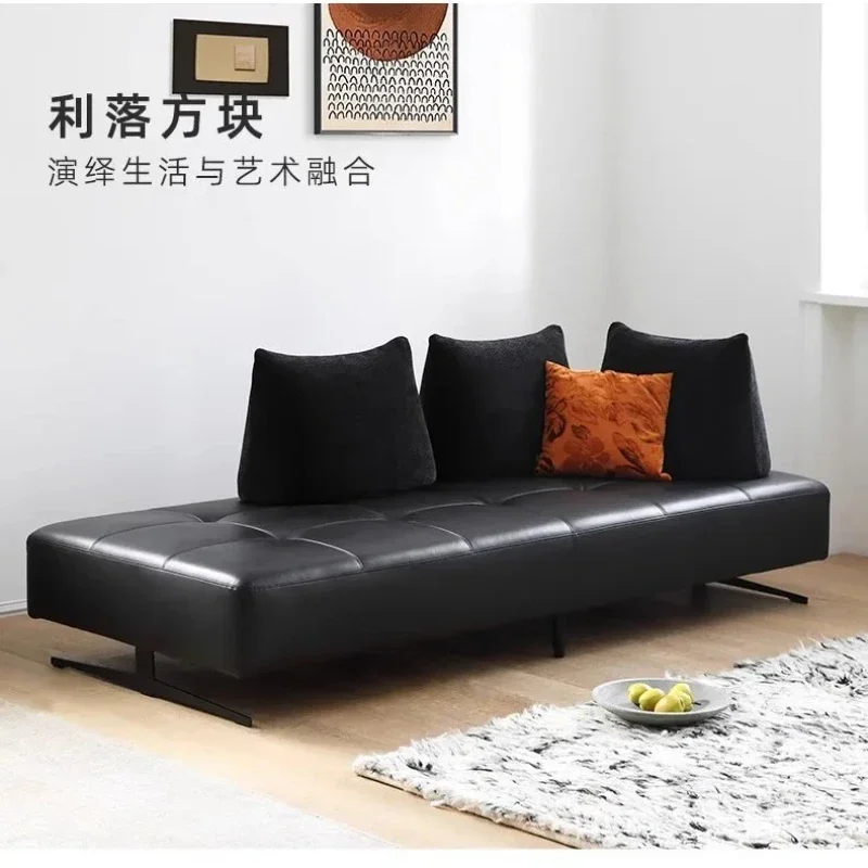 A minimalist removable backrest horn sofa modern simple living room small apartment black double-sided leather sofa