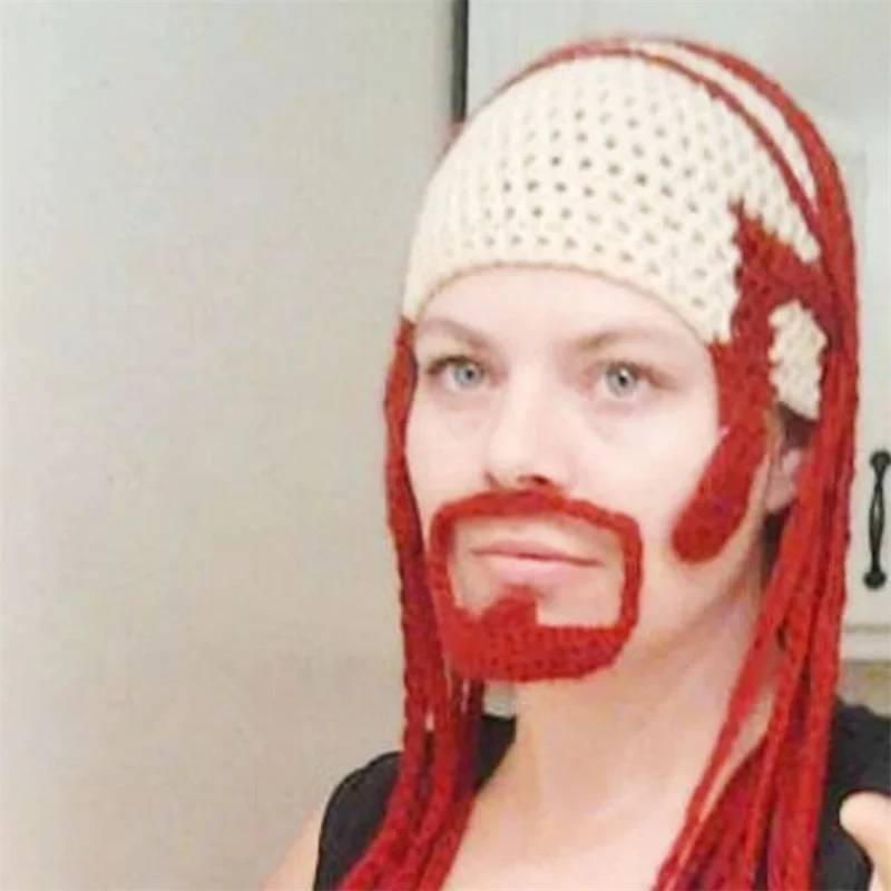 Crochet metalocalypse pickles hat combover skullet hat with long red braids and attached goatee metalocalypse beanies costume