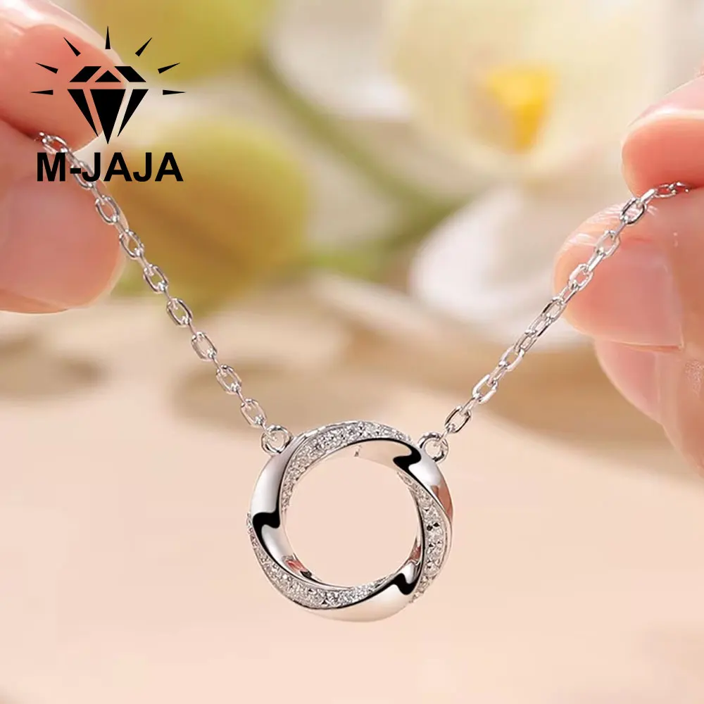 M-JAJA Moissanite Necklace for Women S925 Silver Mobius Strip Infinity Twisted Circle Pendant Necklace Hypoallergenic Jewelry