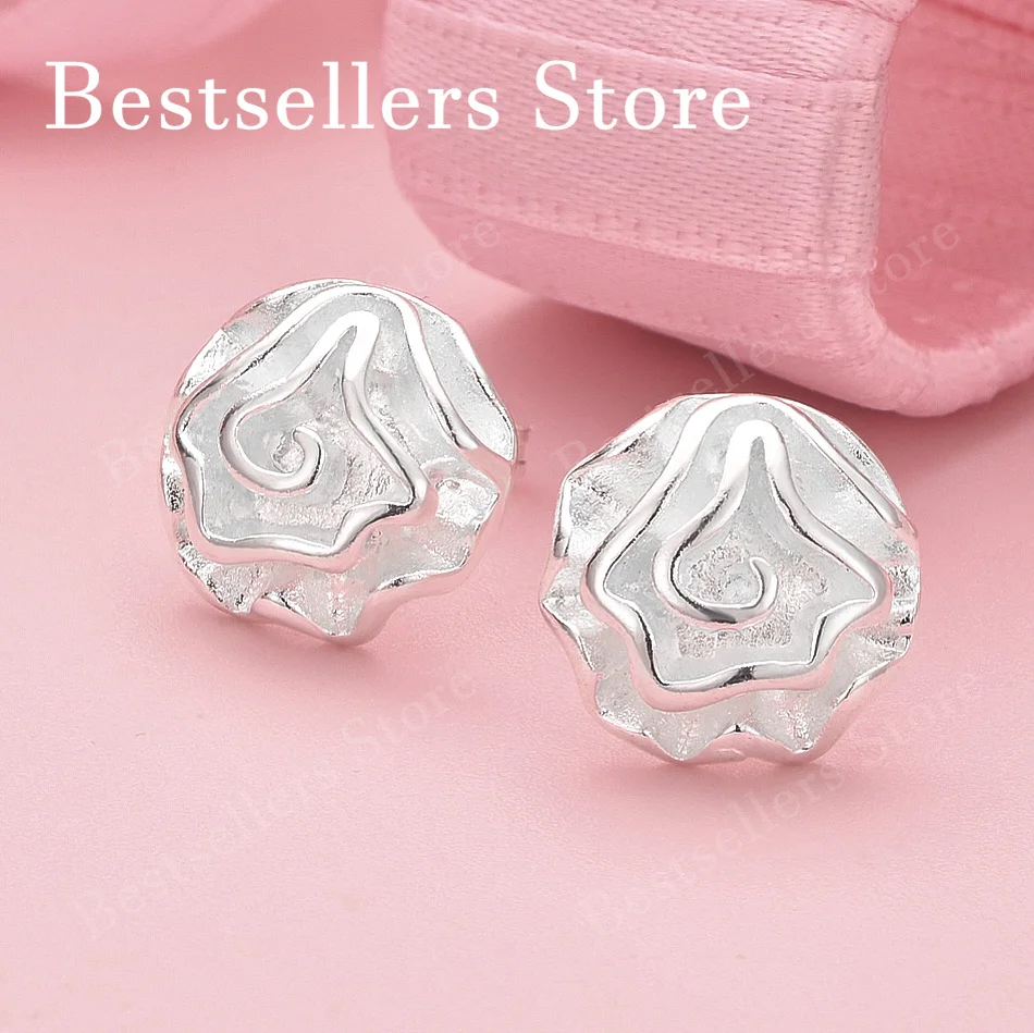 

925 Sterling Silver Luxurious Exquisite Rose Flower Stud Earrings for Women Fashion Wedding Charm Gift Party Jewelry