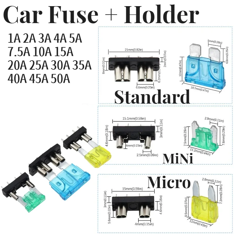 30pcs Car Fuse Holder PCB Mount Fuse Socket for Mini Small Medium Blade Fuse Auto Vehicle Car Modification Fuse Block Connector