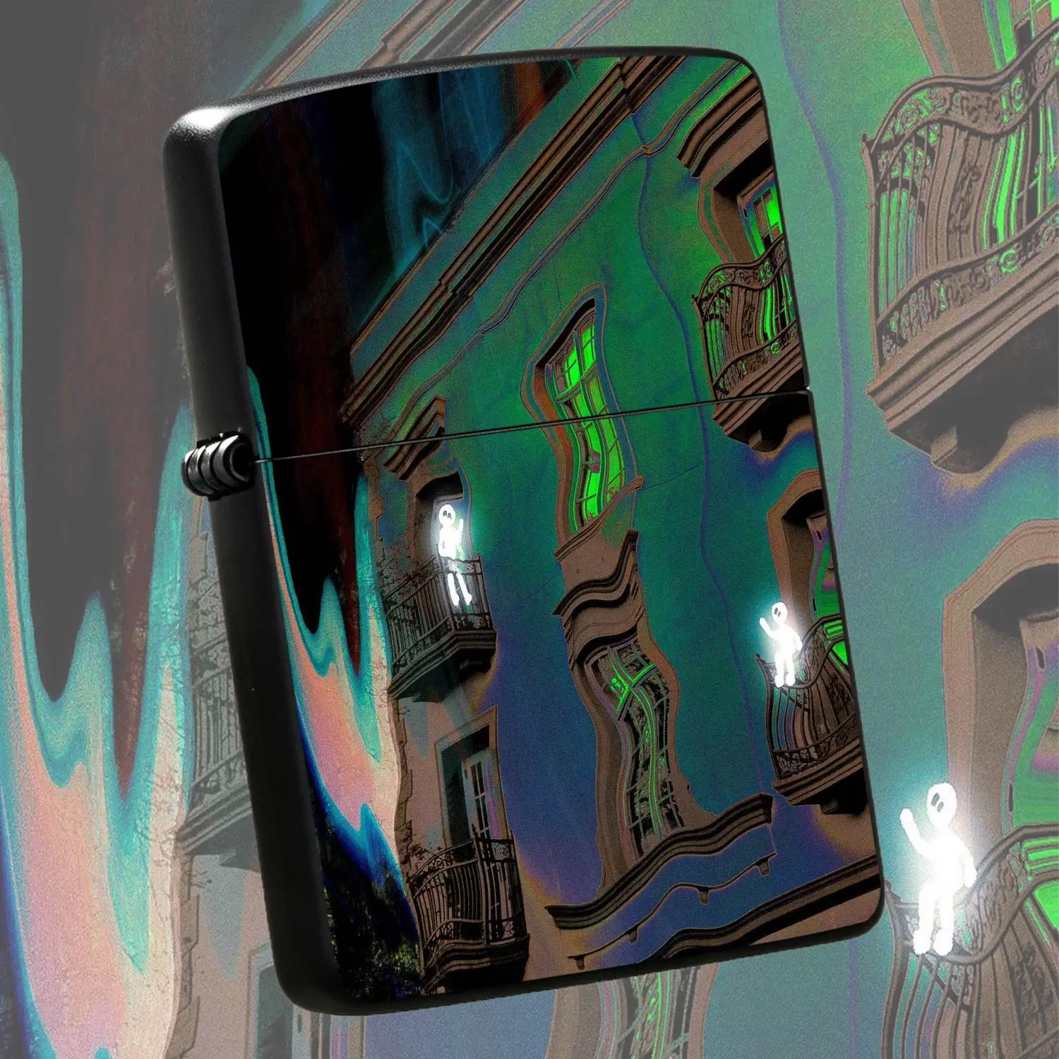 Surreal Distorted Building Pattern Lighter, Creative Glowing Figure Balcony Art Design, Portable Compact Ignition Tool For Daily Commute, Outdoor Trips, Parties And All Scenarios, Unique Exquisite Gift Choice For Art Lo A Humorous And Inter