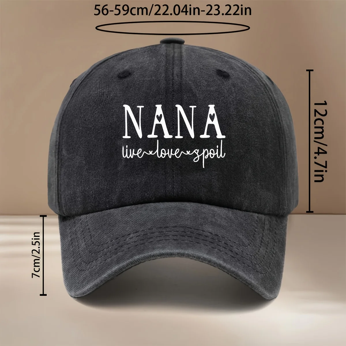 NANA Live Love Spoil Text Print Baseball Cap, Relaxed Fit Curved Brim for a Slimmer Face Look, Unisex Hip-Hop Cap, Lightweight a