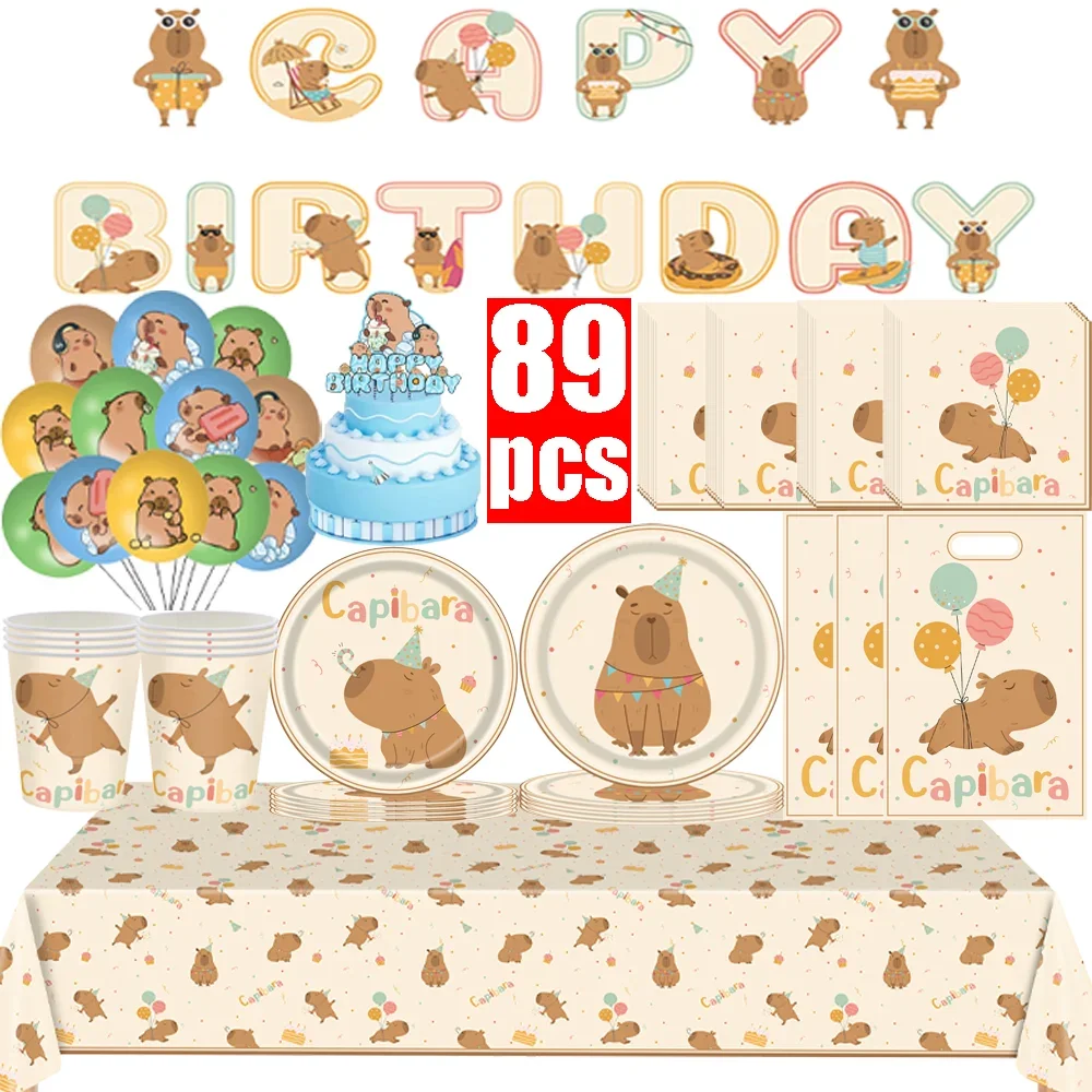 

Capybara Birthday Party Decor Capybara Figure Disposable Tableware Tabelcoth Plate Cup Gift Bag Baby Shower Kids Party Favors