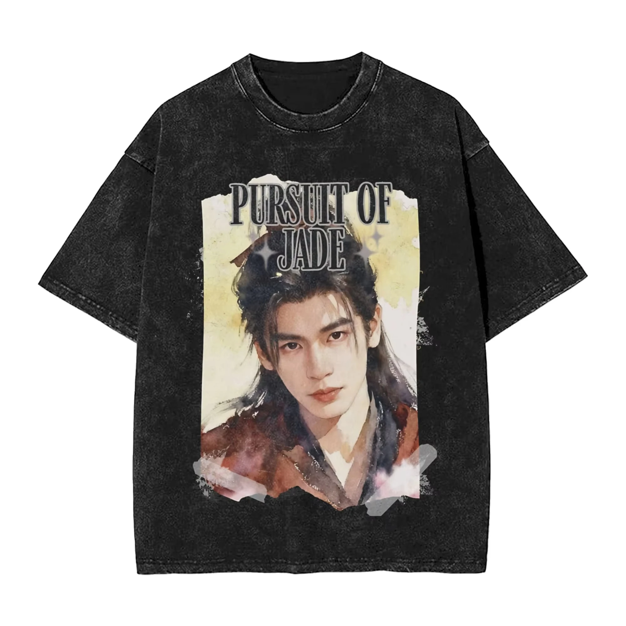 Chasing Jade Beads T-shirts, Washed High Street T-shirts, Zhang Linghe Retro Men's and Women's Tops, , Couple Streetwear Shirts