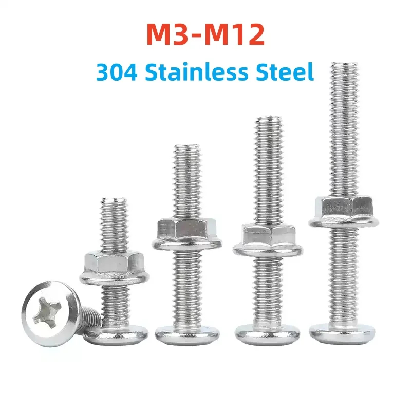 M3-M12 304 Stainless Steel Chamfered Hex Socket Screws – Hex Head/Nut/Flange Nut/Lock Nut Combination Set