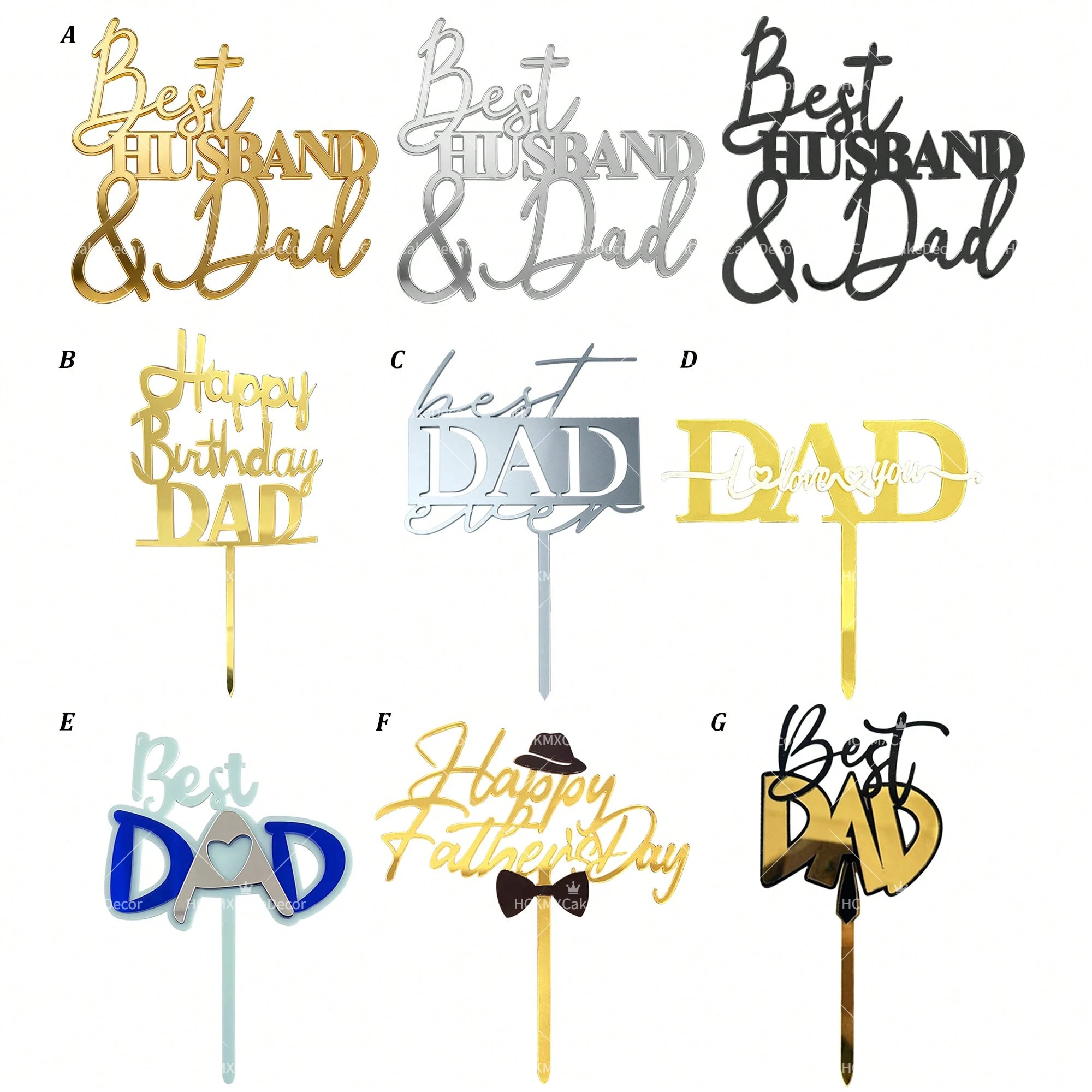 3 Stück Tortenaufsatz „Bester Ehemann & Vater“ aus goldfarbenem Acryl, Hochzeitstag, Party, Kuchendekoration für den Vater – Detail 6