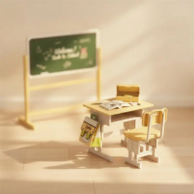 1 Set Dollhouse Furniture Decor Classroom Accessory Mini School Desk Kit With Chalkboard Chair And Schoolbags Model