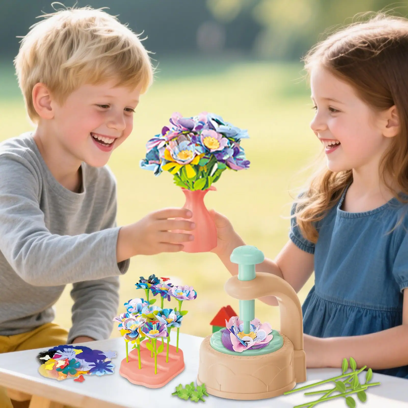 Ramos de flores de tela, juguetes, conjunto creativo de construcción de flores, juego de aprendizaje para exteriores, hogar, viajes, fiesta, aula, guardería de Navidad