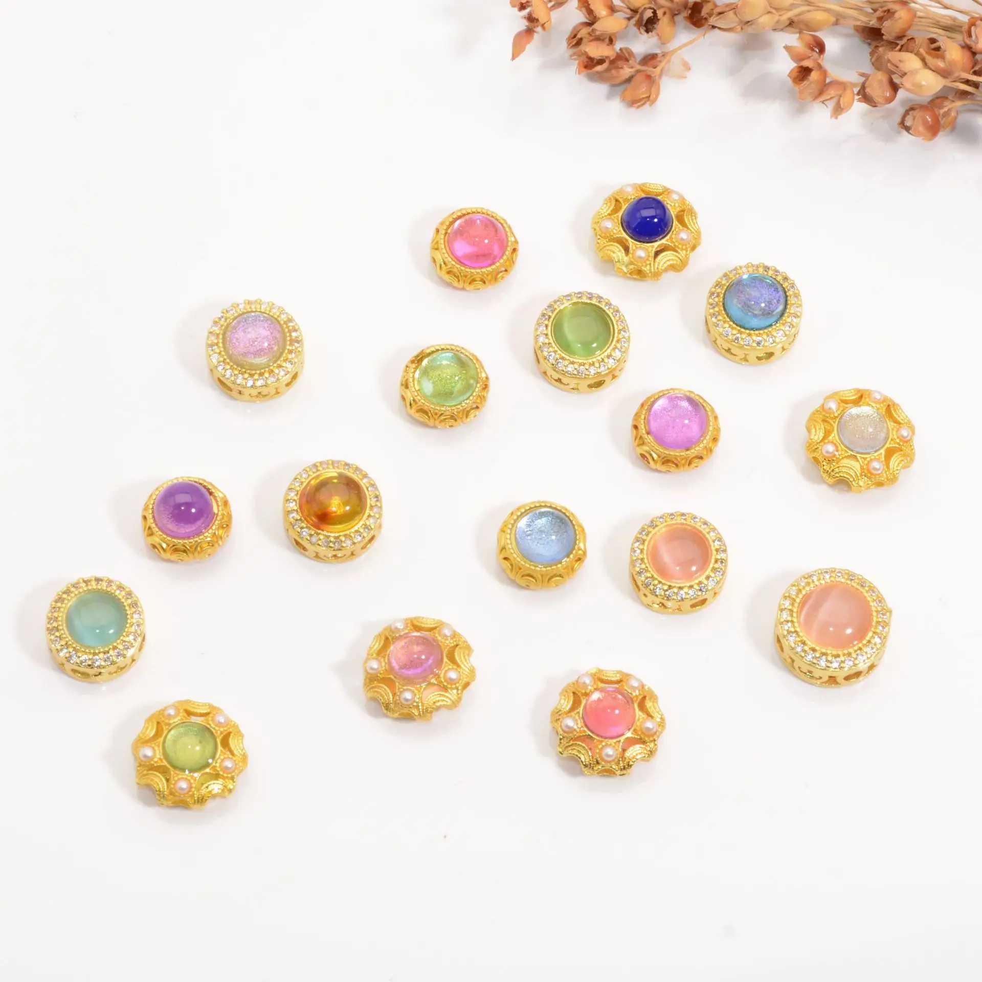 5 Pieces Copper Plated Inlaid Opalite Multi-hole Bead Separator DIY Pearl Bracelet Beaded Necklace Jewelry Accessories Wholesale