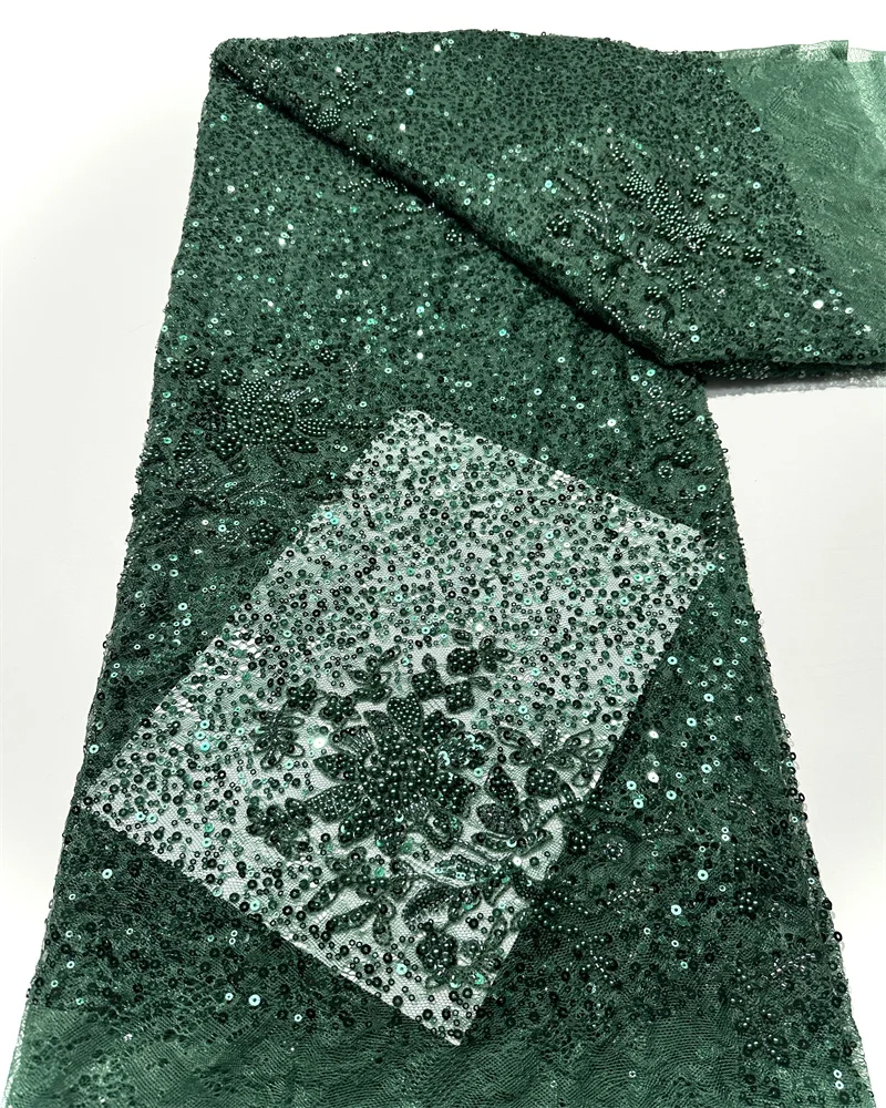 Luxury French Handmade Beaded Lace Fabric African Nigerian Sequin Lace Fabric Lace Fabric for Sewing Wedding Dresses