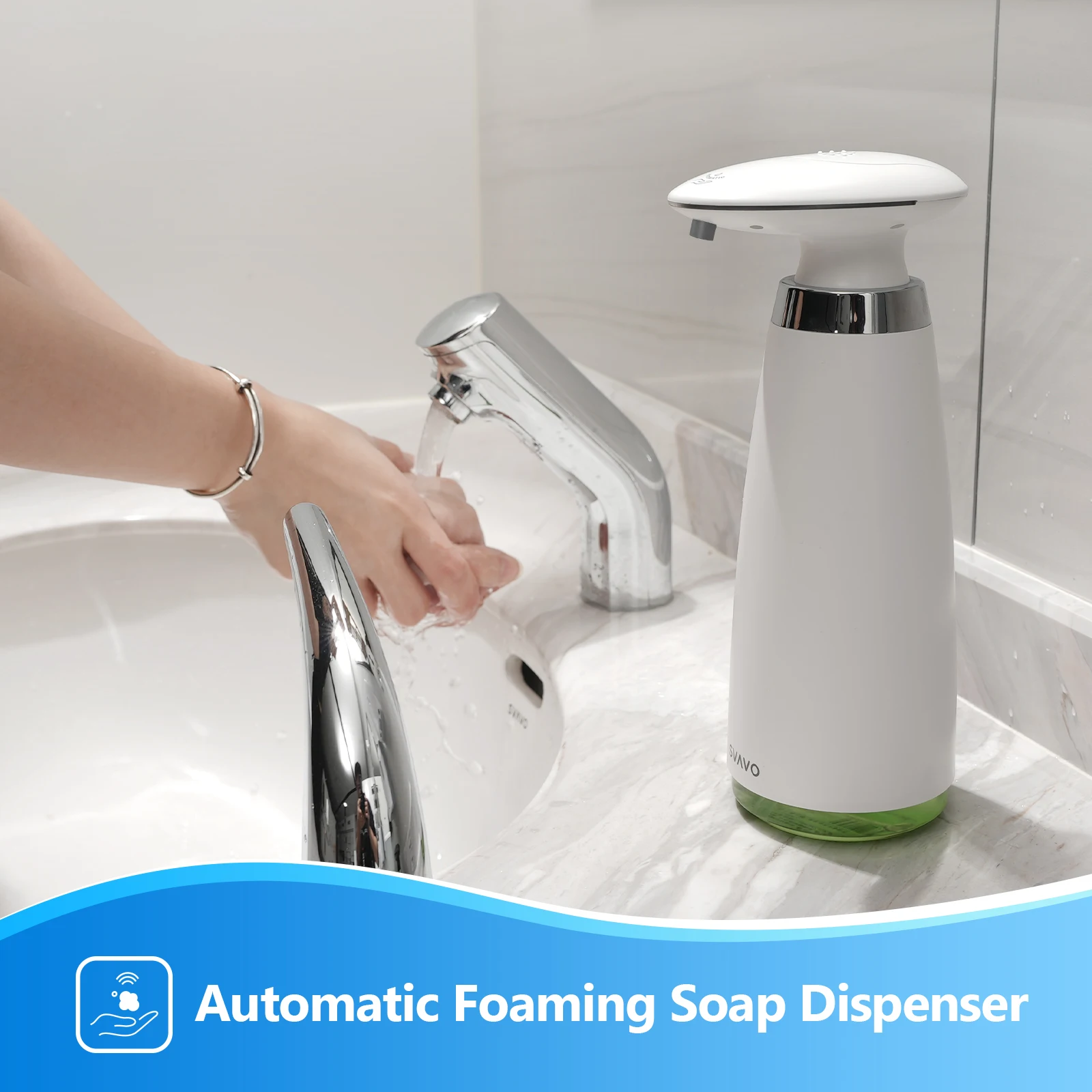 SVAVO Automatic Foam Soap Dispenser Bathroom Smart Hand Washer with USB Charging  ABS Material white