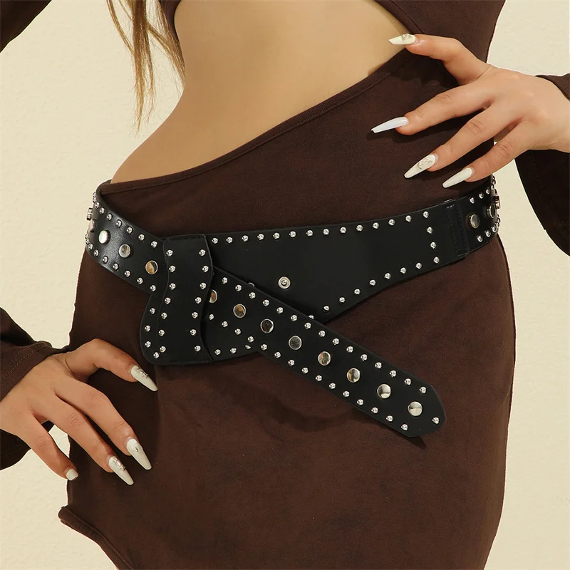 Punk Style Willow Nails Personalized Belt Decoration Versatile Snap Buckle Belt Trendy Trouser Belt