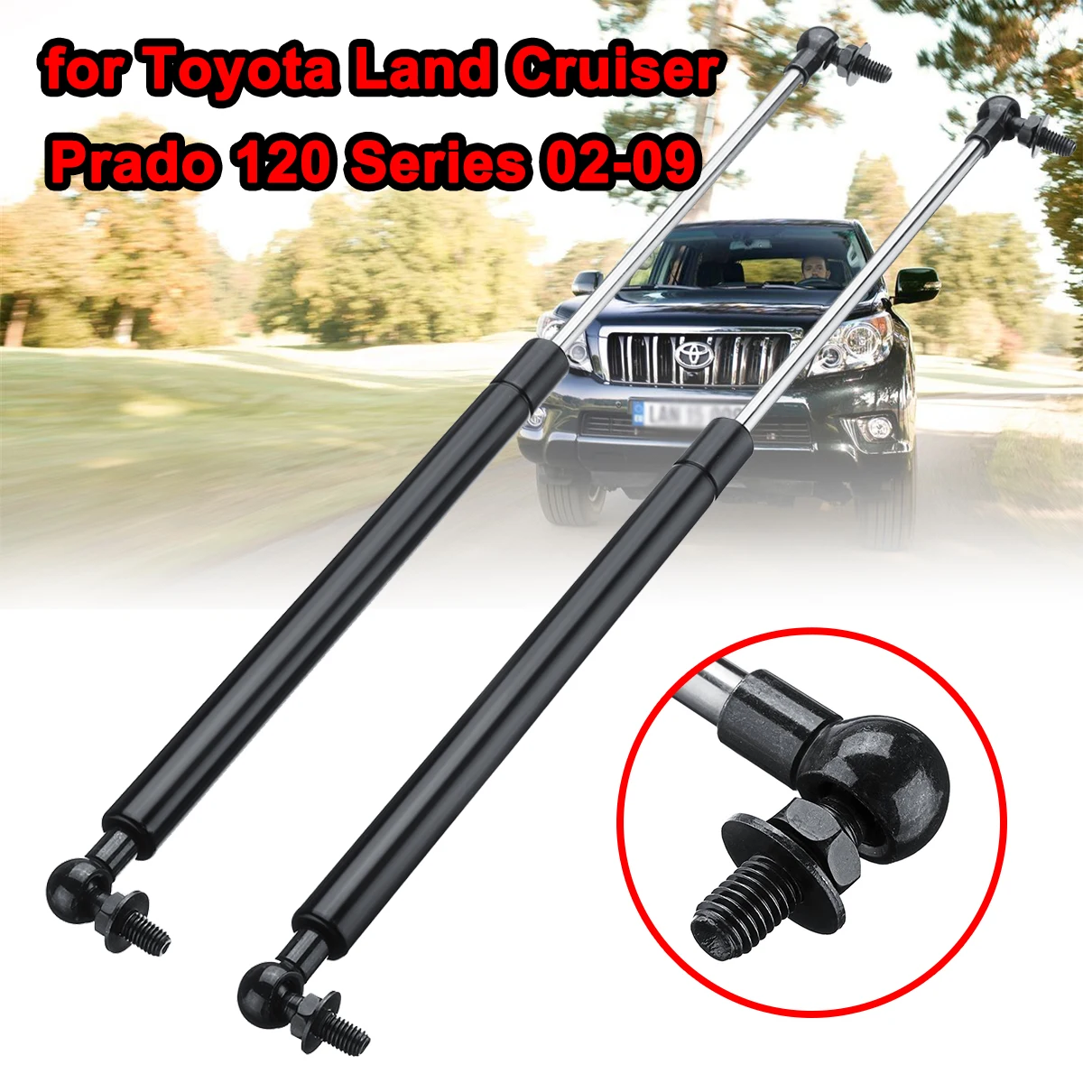 47.5cm 1Pair Steel Car Bonnet Hood Gas Struts Support Rod Strut Bars for Toyota Land Cruiser Prado 120 Series 2002-2009