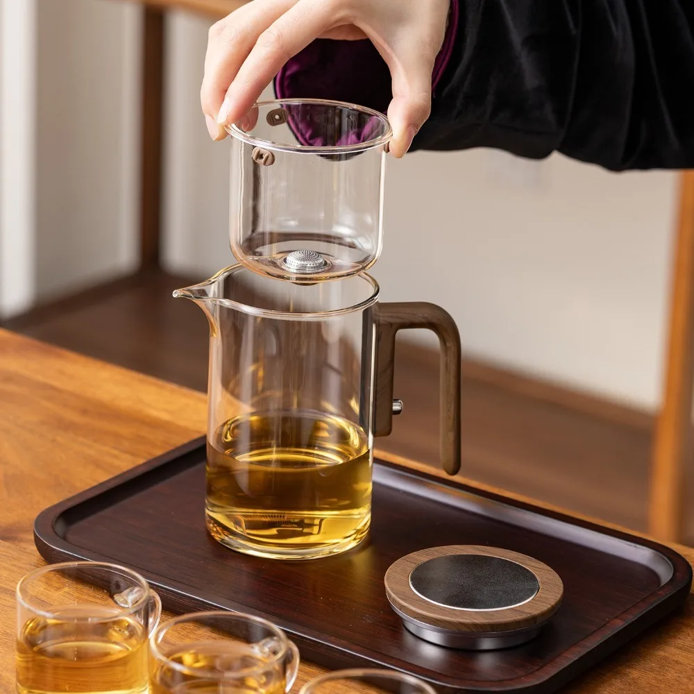 

Чайник с магнитным переключателем для разделения воды, внутренний контейнер, прозрачное стекло, фильтр, термостойкая деревянная ручка