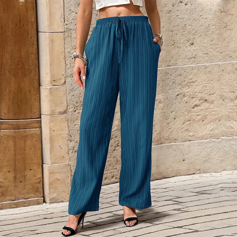 2025 New Simple and Versatile Solid Color High Waist Loose Folded Wide Leg Casual Pants for Women