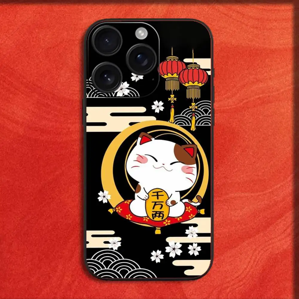 Phone Case For iPhone 16,15,14,13,12,11,Pro,XS,Max,XR,Plus,E,Mini Maneki Neko Lucky Money Cat Black Shockproof Cover - Image 6