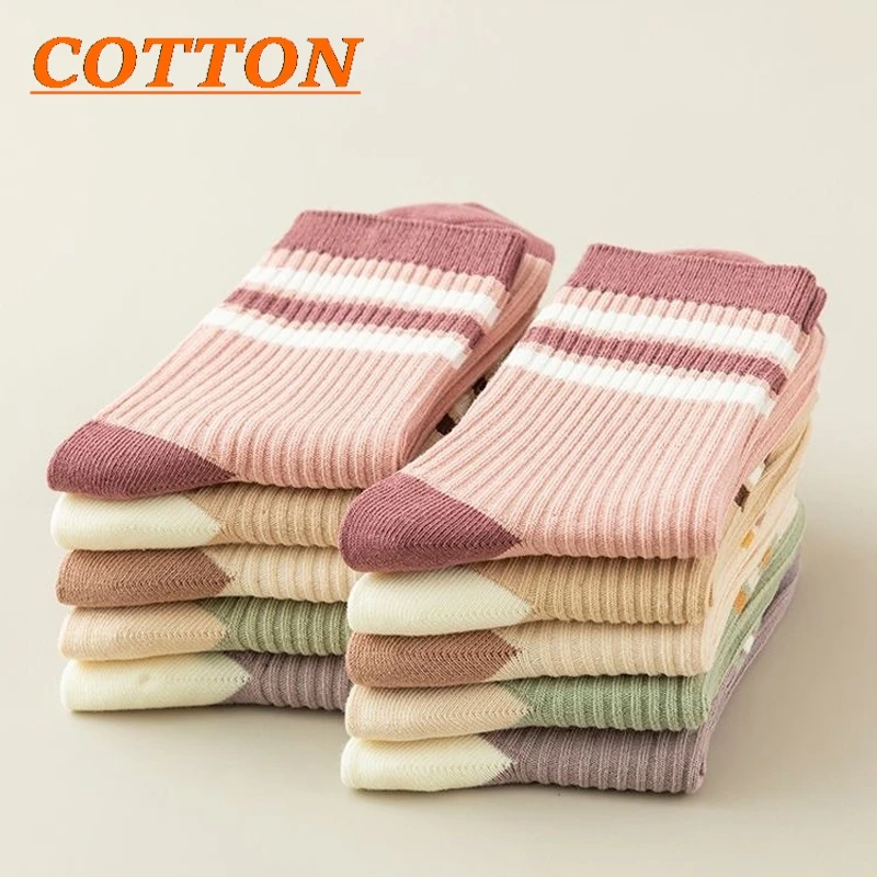

Women's Socks New Japanese Striped Harajuku Simple Versatile Mid Tube Socks Breathable Comfortable Sports Cotton Socks For Girl