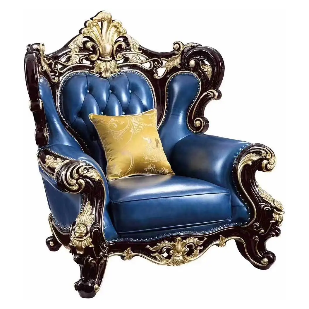 

European leather sofa luxury villa solid wood carving flower large apartment living room combination can be processed leather li