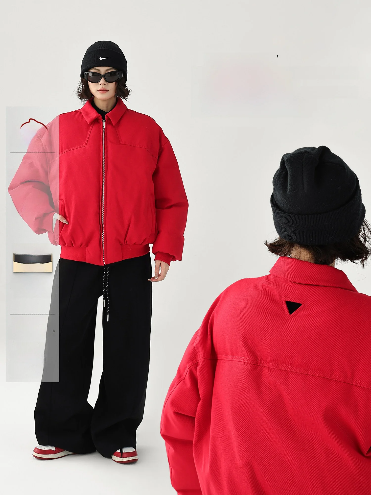 

Красная утепленная хлопковая куртка Harington AceStudios для женщин, в американском ретро-стиле, с длинными рукавами, на молнии, однотонная